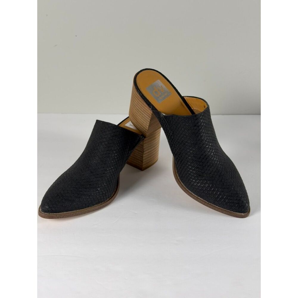 DV by Dolce Vita Trolly Black Snake Embossed Mules Size 9 Pointed Toe Block Heel
